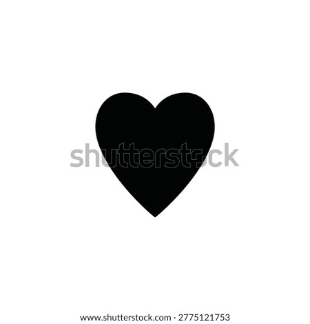Solid black heart icon on white background, symbolizing love, like, affection, romance, or favorite button.