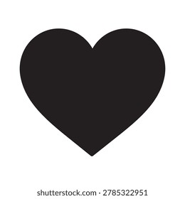 Solid black heart shape icon isolated on white background. Minimalist vector silhouette for love, romance, dating app, like button, UI design element, health care and Valentine's Day concept.