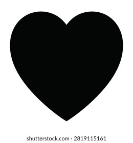 Solid black heart shape icon isolated on a white background. Simple silhouette symbol of love and affection. Ideal for romantic design, Valentine's Day, and graphic projects.