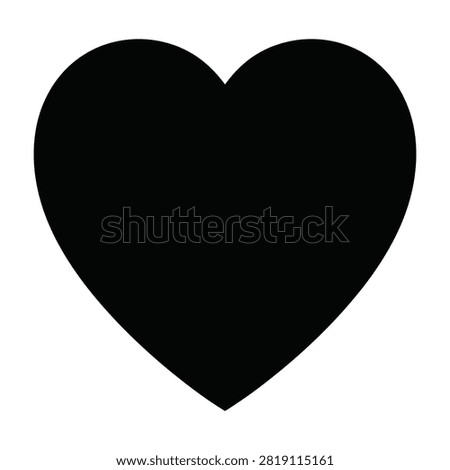 Solid black heart shape icon isolated on a white background. Simple silhouette symbol of love and affection. Ideal for romantic design, Valentine's Day, and graphic projects.