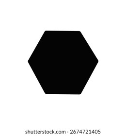 A solid black hexagon shape is centered on a clean white background.