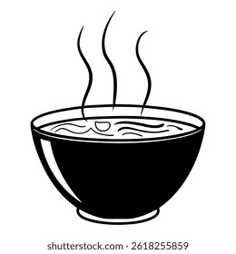 Solid Black Hot Soup Bowl Icon Vector Illustration