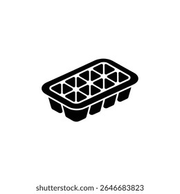 A solid black icon depicts a rectangular ice cube tray divided into triangular sections, perfect for creating ice cubes for beverages and more.