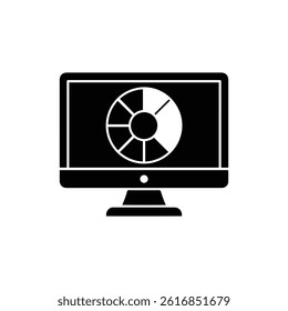 Solid Black Icon of Digital Monitor Showing Color Wheel for Design Work