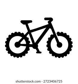 Un sólido icono negro de una bicicleta de montaña con neumáticos resistentes.