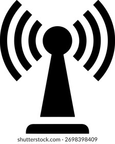 Icono negro sólido de una torre de radio que transmite señales para el Vector de la tecnología de comunicación inalámbrica