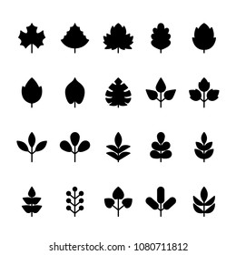 Solid black icon set of Leaf. Pixel perfect icons