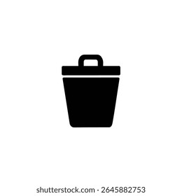 Solid black icon of a trash can with a lid and handle, symbolizing delete or discard actions. Isolated on a white background.