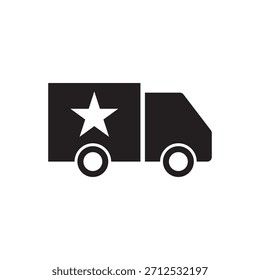 Solides schwarzes Symbol eines LKW mit einem Stern für Premium-Lieferung markiert.