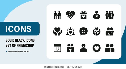 Solid Black Icons Set of Friendship