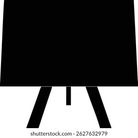 A solid black illustration depicts an easel displaying a canvas with a dark surface, emphasizing its stark form and stable construction on supportive legs.