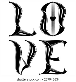 Solid Black Ink LOVE Tattoo Typography Lettering