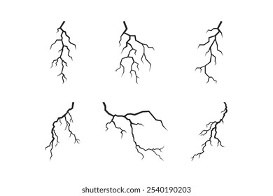 Solid Black Lightning Bolt Vector Collection – Minimal Thunder Icons