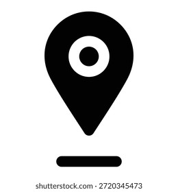Glifo negro sólido del perno de la ubicación con la forma mínima. Diseñado para mapas, navegación, destinos de viaje y marcaje geográfico en un estilo visual moderno y simple.