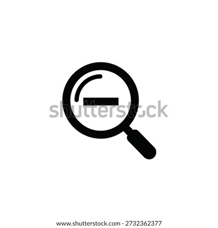 Solid black magnifying glass symbol with horizontal minus line inside indicating zoom out and scale reduction action