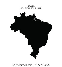 The solid black map highlights the shape of Brazil without any details or geographical labels. This minimalistic representation emphasizes the countrys borders clearly.