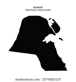 The solid black map outlines the political boundaries of Kuwait, highlighting its unique geographical shape without any additional details or labels.