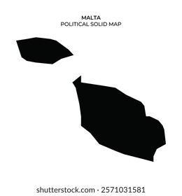 A solid black map outlines the shape of Malta, highlighting the political boundaries of the islands in a minimalist design. The map provides a clear view of the countrys geographical layout.