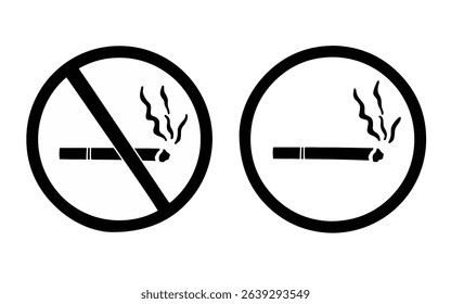 Solid black no smoking and smoking allowed signs vector. Smoking policy symbols graphic set