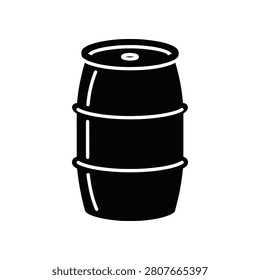 Solid black oil drum icon with clean lines offering versatile industrial applications. Ideal for logistics and manufacturing themes.