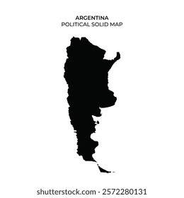 A solid black outline of Argentina shows its political boundaries. The shape highlights geographical characteristics without any labels or colors, focusing on the countrys silhouette.