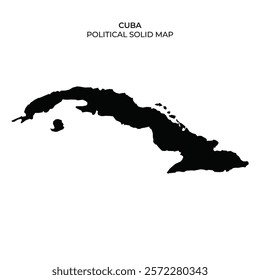 The solid black outline highlights the shape of Cuba, emphasizing political boundaries and its geographical features. This representation is useful for educational purposes and geographic studies.