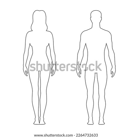 Solid black and outline man and woman silhouettes - isolated vector illustration