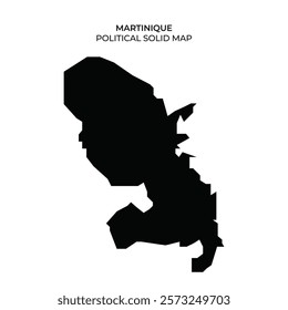 A solid black outline of Martinique is displayed, highlighting the political boundaries of the island. This representation is useful for educational and informational purposes.