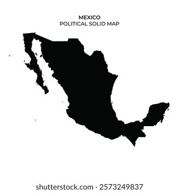 A solid black outline of Mexico highlights its political boundaries. The map showcases the countrys shape without any labels, offering a clear view of the geographic form of Mexico.