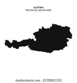 The solid black outline represents the political boundaries of Austria. This graphic focuses solely on the shape of the country, providing a clear visual reference.