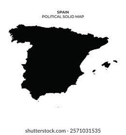 A solid black outline of Spain highlights its geographical features without any labels or details. This representation focuses on the political boundaries of the country.