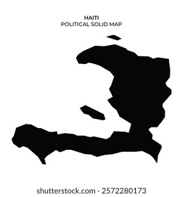 A solid black representation of Haitis political map highlights the countrys geographic shape. This minimalist depiction focuses on the outline, emphasizing its borders and territories.