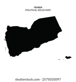 A solid black representation of Yemens political boundaries showcases the countrys shape and size. The design highlights Yemens unique geographical features and borders.