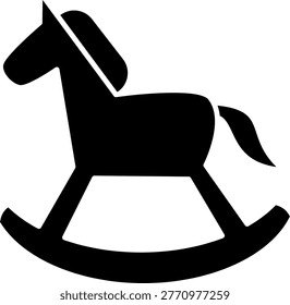 Solid black rocking horse toy icon