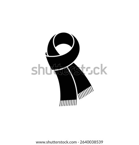 A solid black scarf icon, minimalist and vector-based, showcasing winter fashion and accessories with visible fringe detailing. Ideal for design projects.