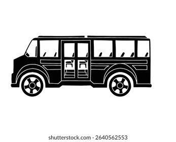 Solid black school bus silhouette vector. Minimalist kids transport vehicle. Back to school bus symbol