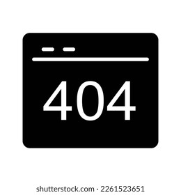 Solid black SEO website 404 error vector icon illustration