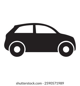 A solid black silhouette of a car, side view.