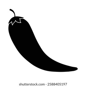 Solid Black Silhouette of a Chili Pepper on a White Background