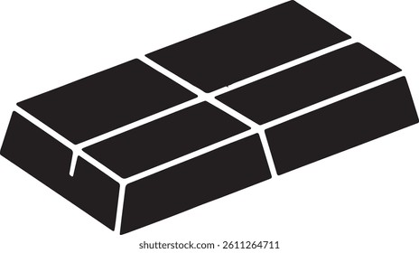 A solid black silhouette of a chocolate bar, perfect for use in logos, icons, or food-related graphics.