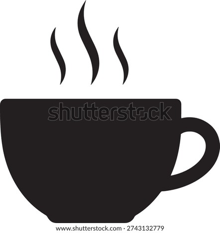 Solid black silhouette of a classic coffee cup with three subtle steam lines, representing warmth, energy, and a hot beverage.