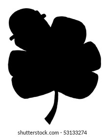 Solid Black Silhouette Of A Clover With A Hat