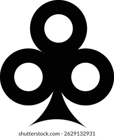 A solid black silhouette of the clubs card symbol, showcasing its iconic trefoil shape. Bold and simple, ideal for classic card designs and game-themed graphics.