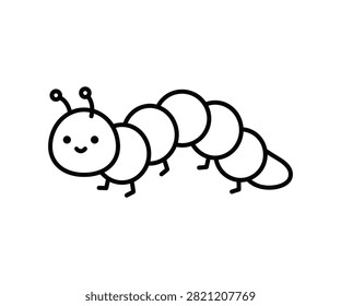 Solid black silhouette of a cute cartoon caterpillar character