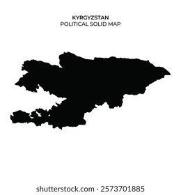 A solid black silhouette depicting the political boundaries of Kyrgyzstan. This representation emphasizes the geographical shape of the country without additional details.