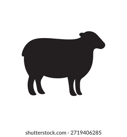 A solid black silhouette depicts a sheep, a common farm animal, in a simple form.
