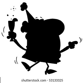 Solid Black Silhouette Of A Drunk Dancing Woman At A Party