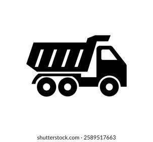 A solid black silhouette of a dump truck, suitable for use as a logo, icon, or graphic element.