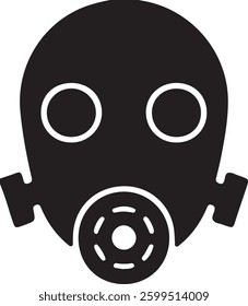 A solid black silhouette of a gas mask, suitable for safety, health, or disaster preparedness topics.