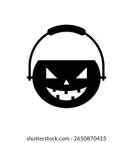 Silhueta preta sólida de um balde de abóbora de truque ou de deleite de Halloween.